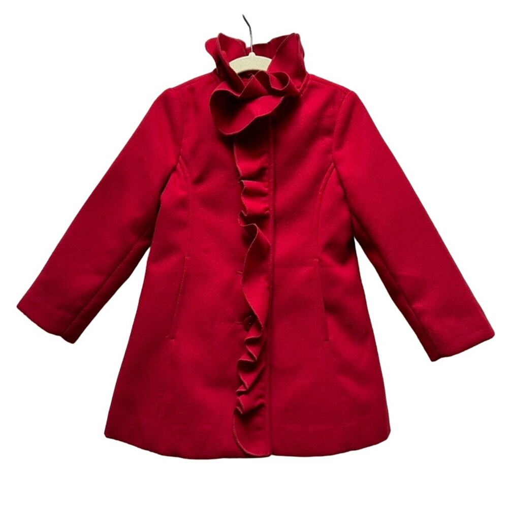 United Colors Benetton Class Girls Red Ruffle Soft Brushed Dress Coat 4